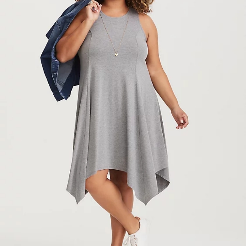 Torrid Gray Jersey Trapeze Sleeveless Hanky Hem Midi Dress Plus Size 1X